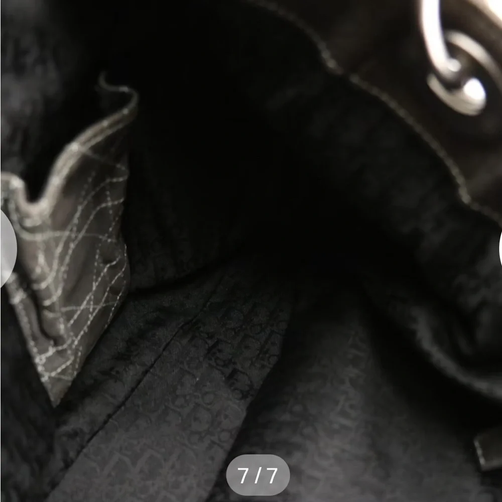 Christian Dior hobo bag in Cannage stitched Goatskin leather. Dark Gray Brown